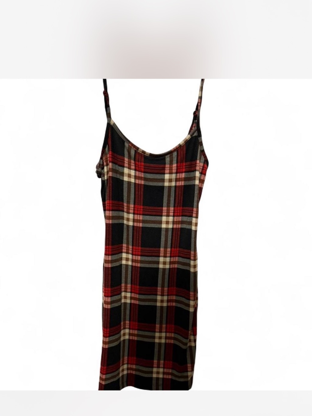 Plaid Slip Dress in Black, Red & Cream
